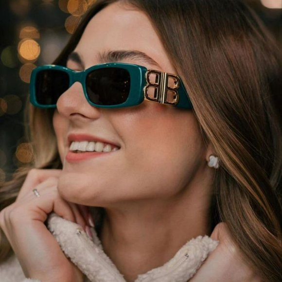 NEW Balenciaga BB0096S 006 Green Gold Logo Grey Rectangle Unisex Sunglasses - Picture 14 of 14